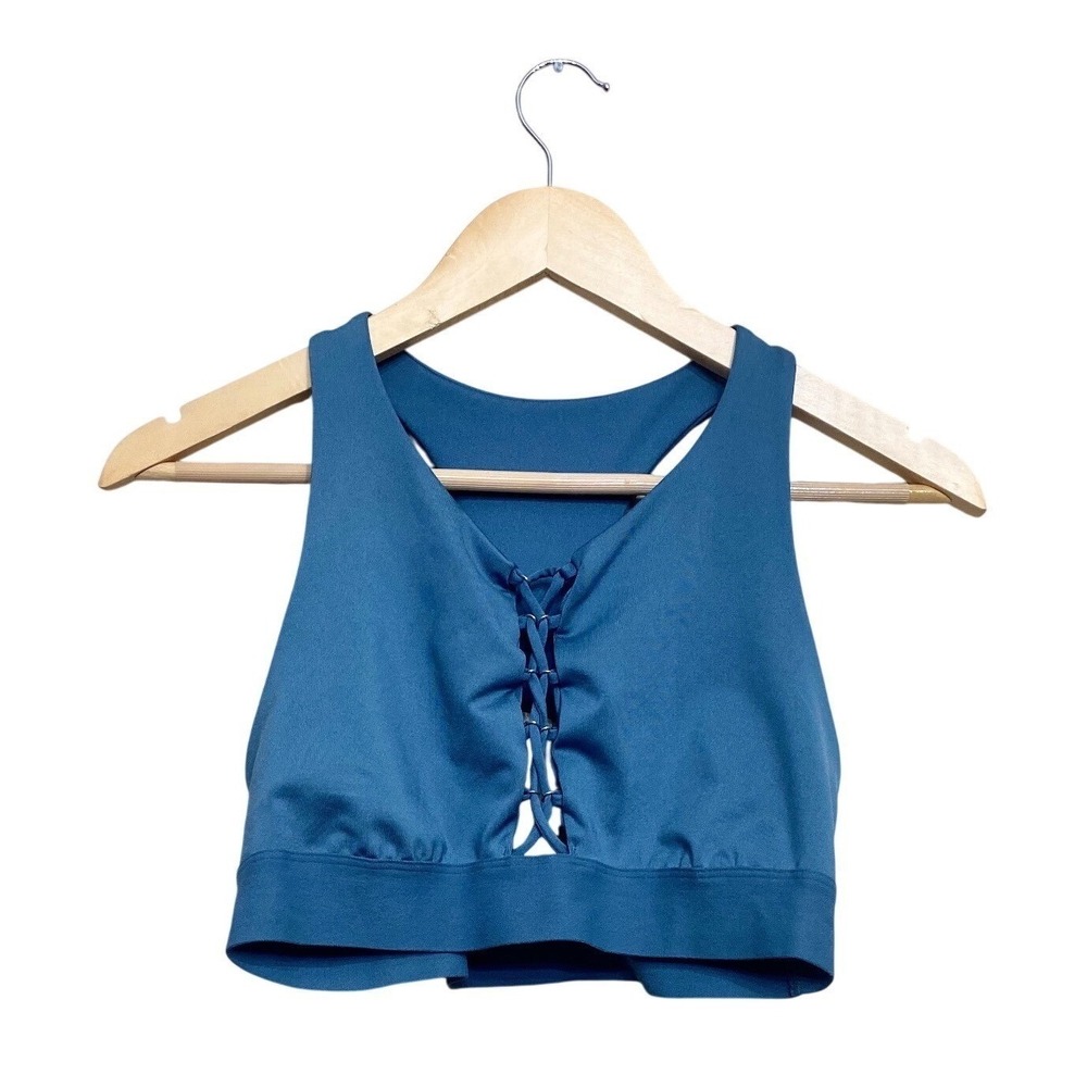 PINK Victoria's Secret Ultimate Sports Bra Blue Lace Up Racerback Large